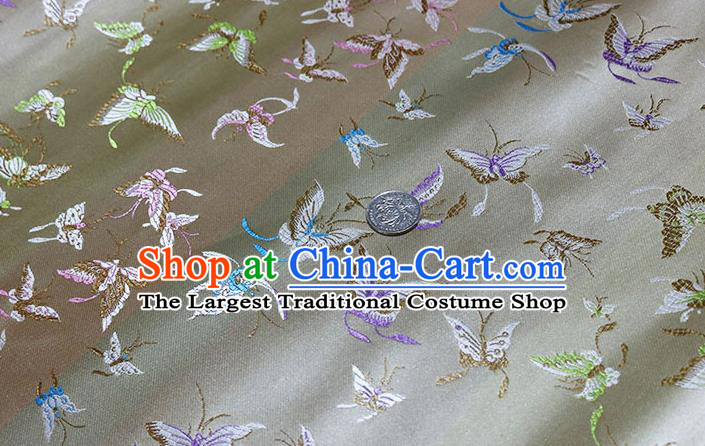 Chinese Traditional Butterfly Pattern Grey Brocade Fabric Silk Satin Fabric Hanfu Material