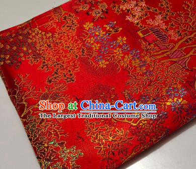 Chinese Traditional Scenery Pattern Red Brocade Fabric Silk Satin Fabric Hanfu Material