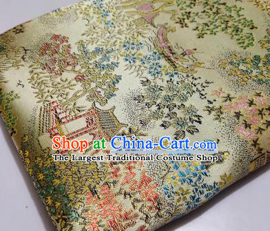 Chinese Traditional Scenery Pattern Beige Brocade Fabric Silk Satin Fabric Hanfu Material