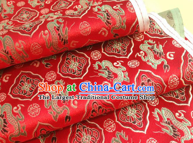 Chinese Traditional Lucky Dragon Pattern Red Brocade Fabric Silk Satin Fabric Hanfu Material