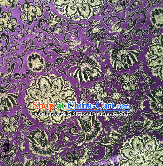 Chinese Traditional Lotus Pattern Purple Brocade Fabric Silk Tapestry Satin Fabric Hanfu Material