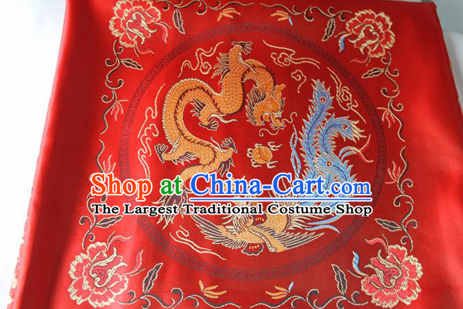 Chinese Traditional Dragon Phoenix Pattern Red Brocade Fabric Silk Tapestry Satin Fabric Hanfu Material