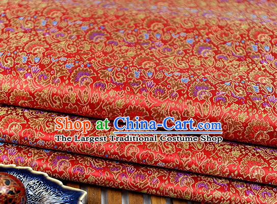 Chinese Traditional Celosia Cristata Pattern Red Brocade Fabric Silk Tapestry Satin Fabric Hanfu Material