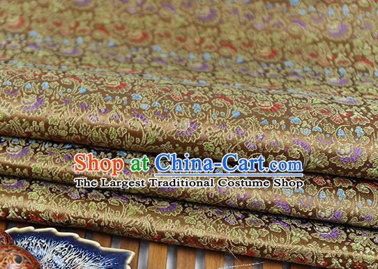 Chinese Traditional Celosia Cristata Pattern Brown Brocade Fabric Silk Tapestry Satin Fabric Hanfu Material