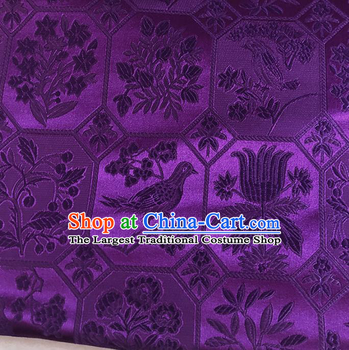 Chinese Traditional Birds Pattern Purple Silk Fabric Hanfu Brocade Material