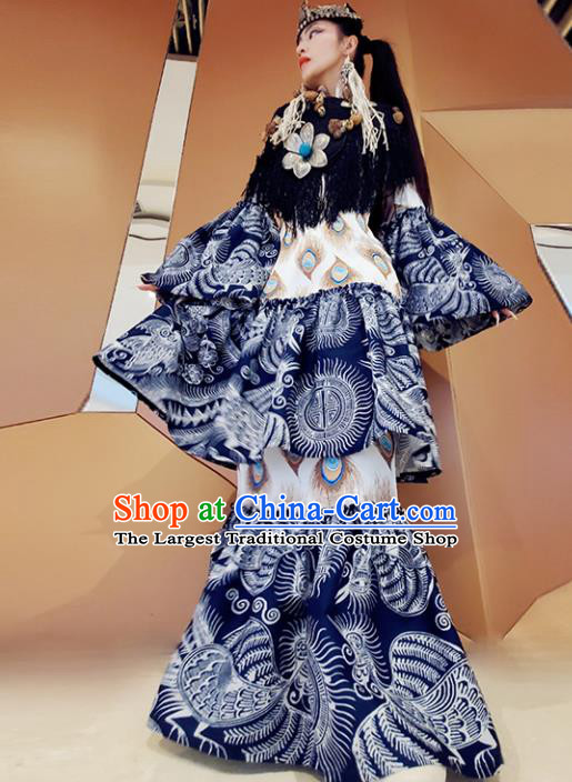 Chinese Traditional National Batik Dress Tang Suit Mandarin Sleeve Dress for Women