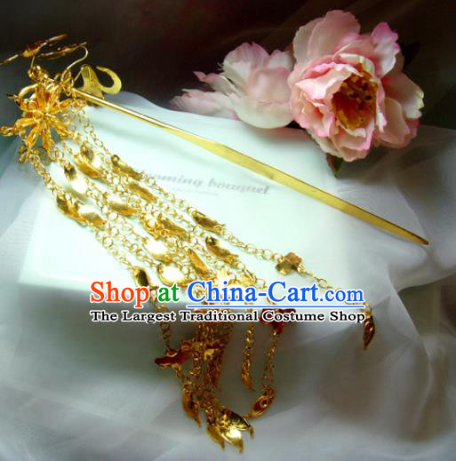 Chinese Traditional Hanfu Golden Tassel Hairpins Ancient Princess Hair Accessories for Women