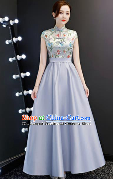 Chinese Traditional Grey Qipao Dress Compere Cheongsam Costume for Women