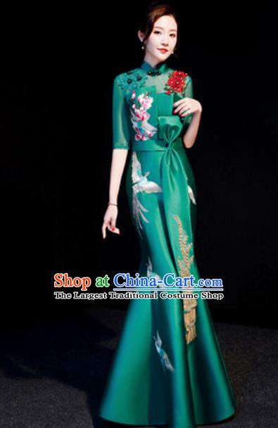 Top Compere Embroidered Green Full Dress Evening Party Costume for Women