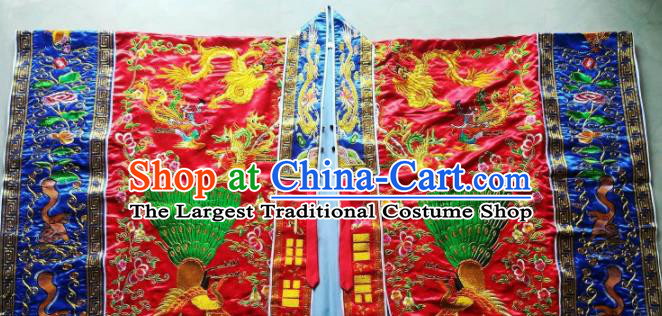 Chinese National Taoist Embroidered Peacock Red Priest Frock Cassock Traditional Taoism Rites Costume for Men