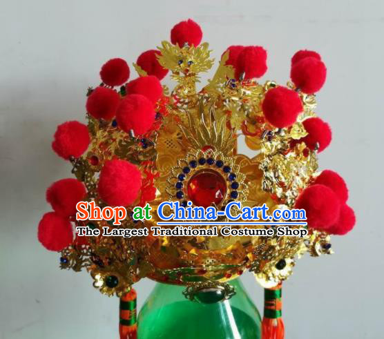 Chinese Traditional God Statue Golden Hat Taoism Royal Highness Headwear