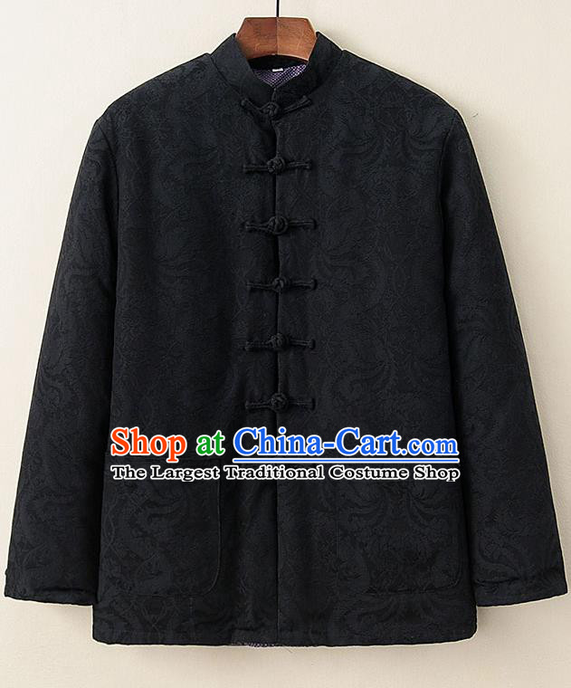 Chinese National Tang Suit Black Cotton Padded Coat Traditional Tai Chi Jacket Costumes for Women