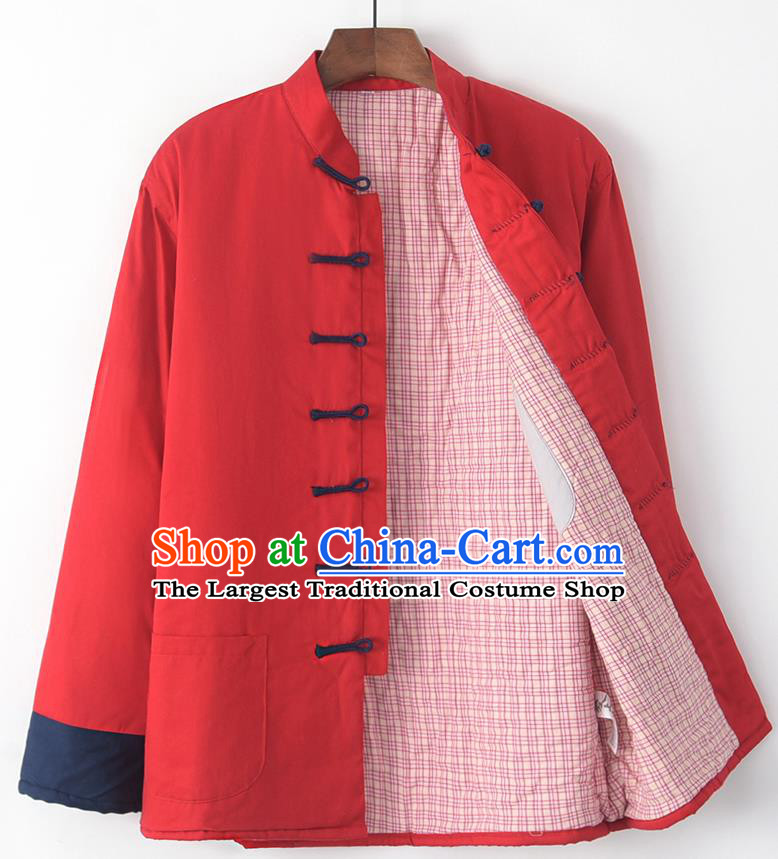 Chinese National Tang Suit Red Jacket Traditional Martial Arts Costumes for Men