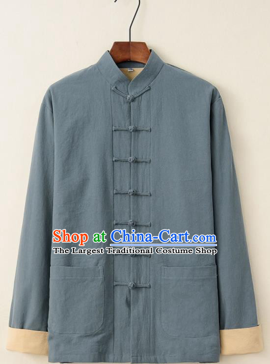 Chinese National Tang Suit Green Upper Outer Garment Jacket Traditional Martial Arts Costumes for Men