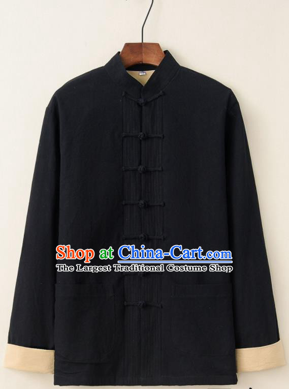 Chinese National Tang Suit Black Upper Outer Garment Jacket Traditional Martial Arts Costumes for Men