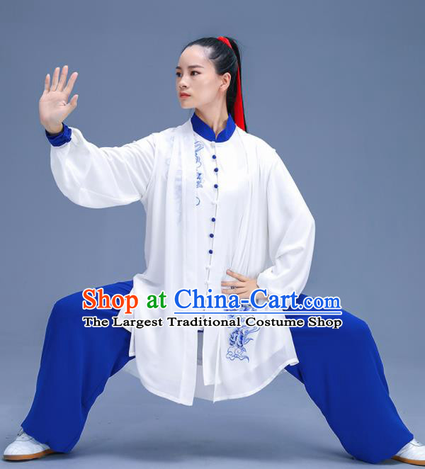 Chinese Traditional Kung Fu Training Embroidered Peony White Garment Outfits Martial Arts Stage Show Costumes for Women