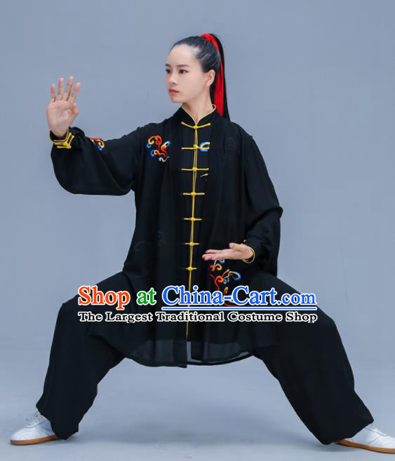 Chinese Traditional Kung Fu Training Embroidered Cloud Black Garment Outfits Martial Arts Stage Show Costumes for Women