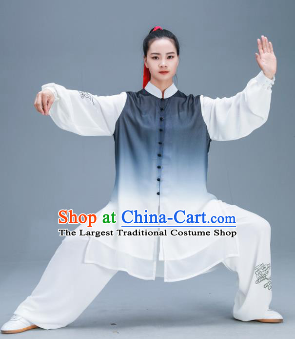 Chinese Traditional Kung Fu Tai Chi Gradient Grey Garment Outfits Martial Arts Training Costumes for Women