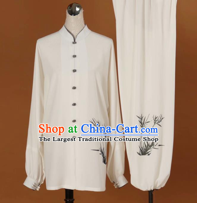 Chinese Tai Chi Printing Bamboo Garment Outfits Traditional Kung Fu Martial Arts Training Costumes for Adult