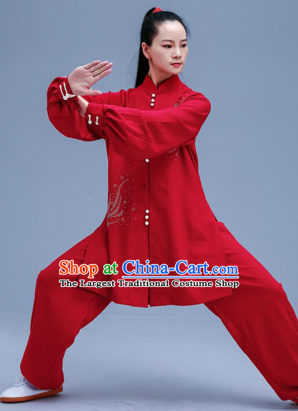 Chinese Traditional Kung Fu Red Outfits Martial Arts Competition Costumes for Women