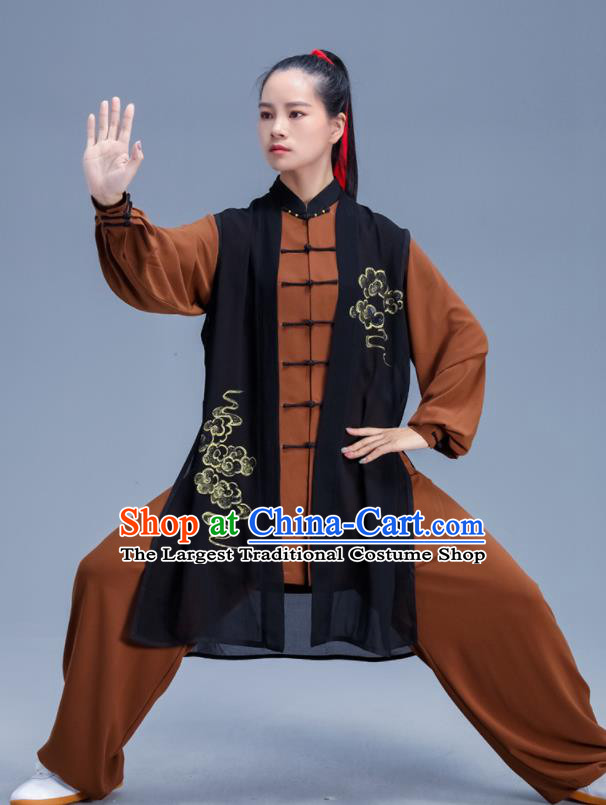 Chinese Traditional Kung Fu Competition Brown Outfits Martial Arts Stage Show Costumes for Women