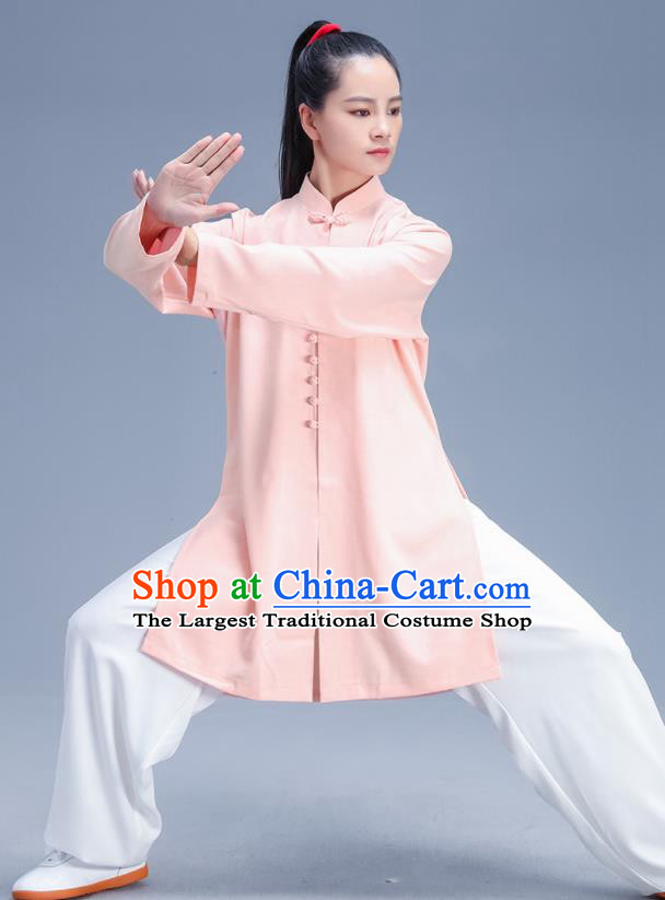 Chinese Traditional Kung Fu Competition Pink Shirt and Pants Outfits Martial Arts Stage Show Costumes for Women