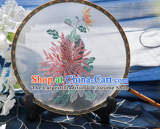 Chinese Traditional Hanfu Embroidered Chrysanthemum Silk Round Fan Ancient Princess Palace Fans for Women