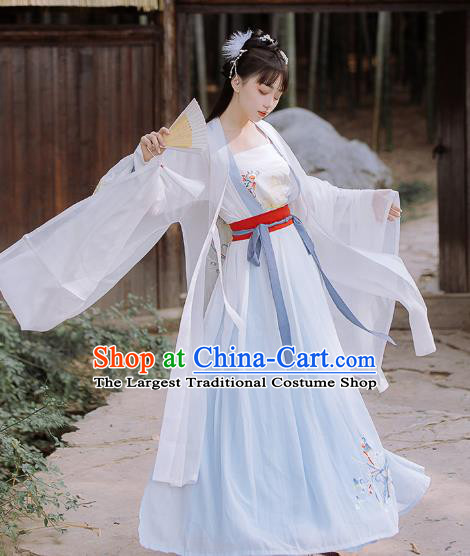 Traditional Chinese Song Dynasty Civilian Female Hanfu Dress Ancient Young Lady Embroidered Costumes for Women