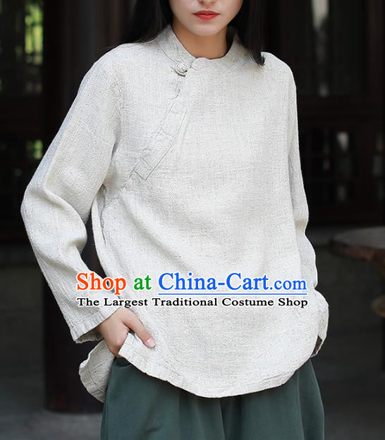 Chinese Tai Chi White Flax Blouse Traditional Tang Suit Costume for Women