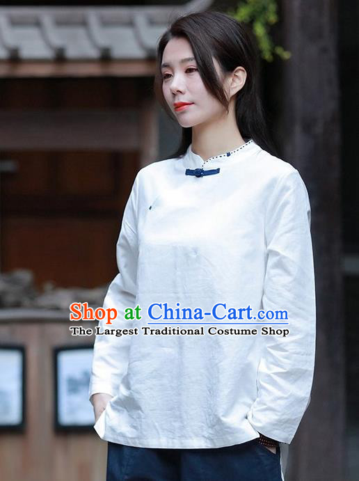 Chinese Tang Suit White Blouse Upper Outer Garment Traditional Tai Chi Costume for Women