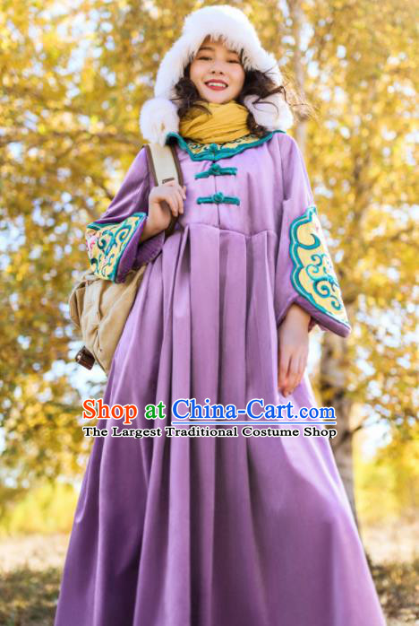 Chinese Traditional Embroidered Purple Dress National Tang Suit Costumes for Women