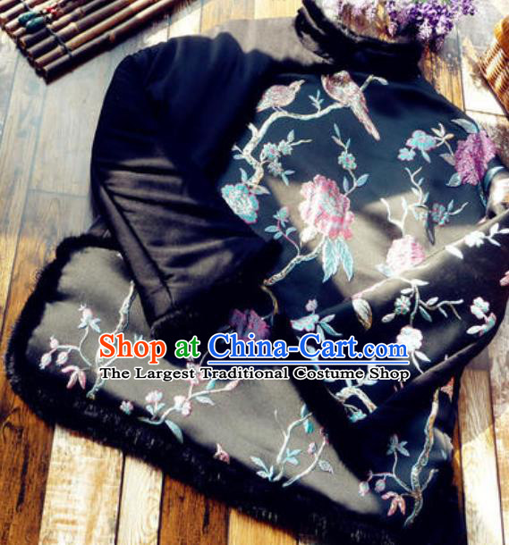 Chinese Traditional Winter Embroidered Black Jacket National Tang Suit Overcoat Costumes for Women