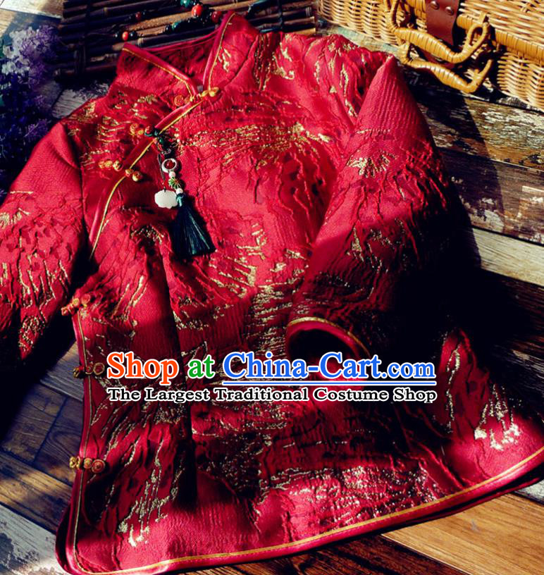 Chinese Traditional Winter Embroidered Red Jacket National Tang Suit Overcoat Costumes for Women