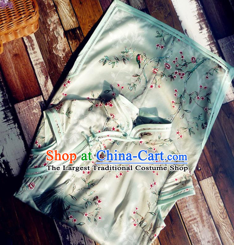 Chinese Traditional Printing Light Green Silk Qipao Dress National Tang Suit Cheongsam Costumes for Women