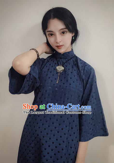 Chinese Traditional Navy Qipao Dress National Tang Suit Cheongsam Costumes for Women