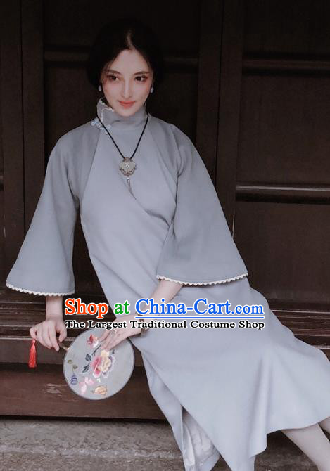 Chinese Traditional Grey Woolen Qipao Dress National Tang Suit Cheongsam Costumes for Women