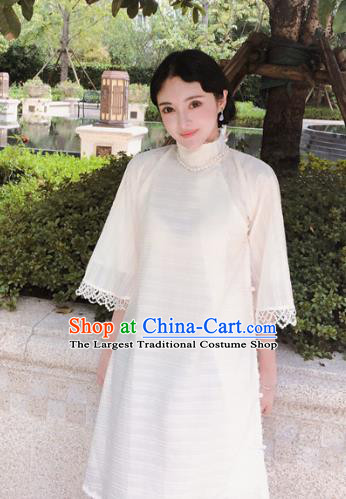 Chinese Traditional White Qipao Dress National Tang Suit Cheongsam Costumes for Women