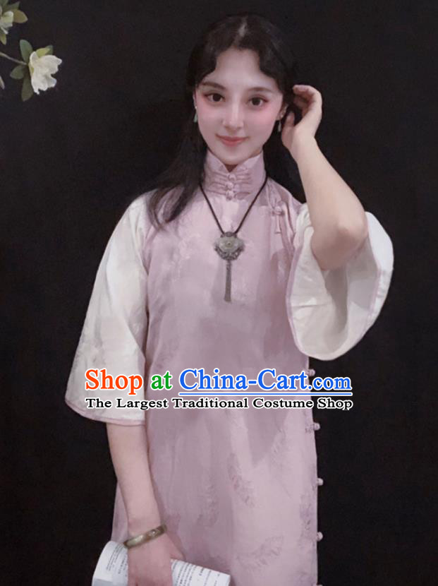 Chinese Traditional Jacquard Pink Qipao Dress National Tang Suit Cheongsam Costumes for Women