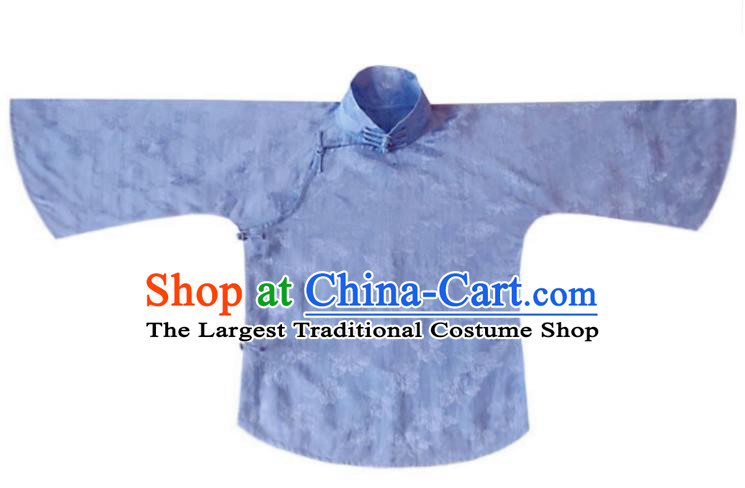 Chinese Traditional Tang Suit Blue Stand Collar Shirt National Upper Outer Garment Blouse Costume for Women