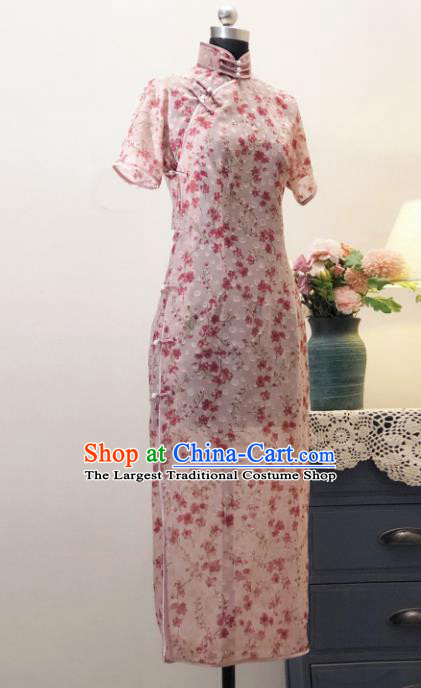 Chinese Traditional Pink Chiffon Qipao Dress National Tang Suit Cheongsam Costumes for Women