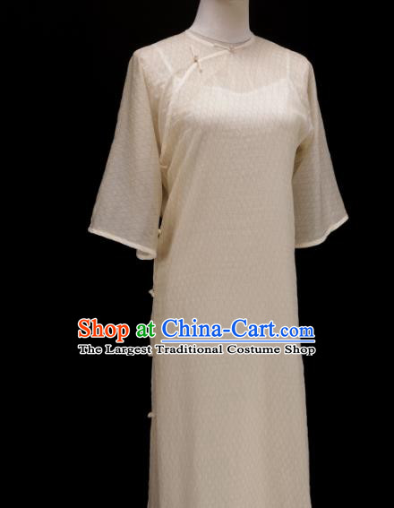 Chinese Traditional White Silk Qipao Dress National Tang Suit Cheongsam Costumes for Women