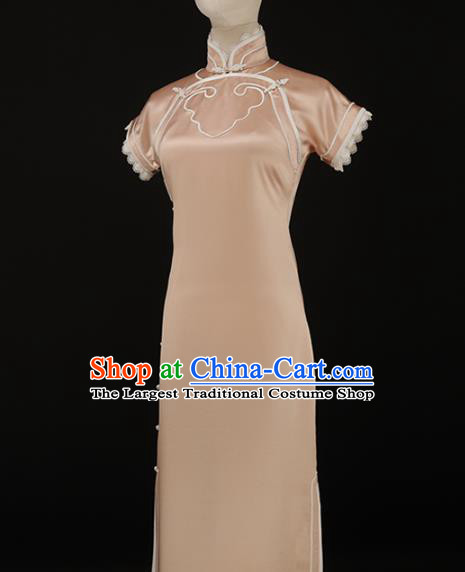 Chinese Traditional Light Pink Long Qipao Dress National Tang Suit Cheongsam Costumes for Women