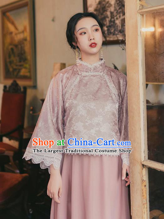 Chinese Traditional Tang Suit Pink Shirt and Skirt National Tang Suit Costumes for Women