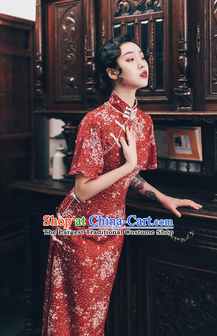 Chinese Traditional Retro Red Qipao Dress National Tang Suit Cheongsam Costumes for Women