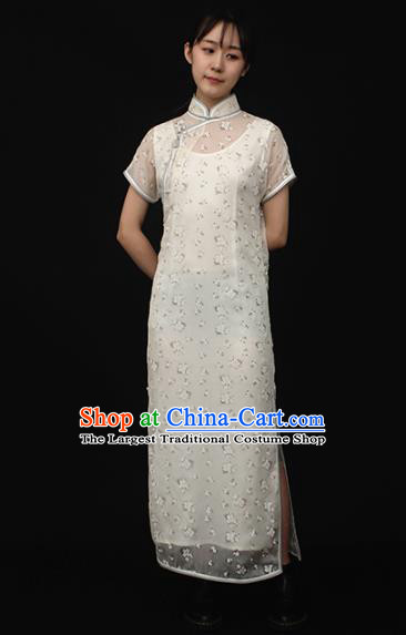 Republic of China Traditional White Qipao Dress Chinese National Tang Suit Cheongsam Costumes for Women