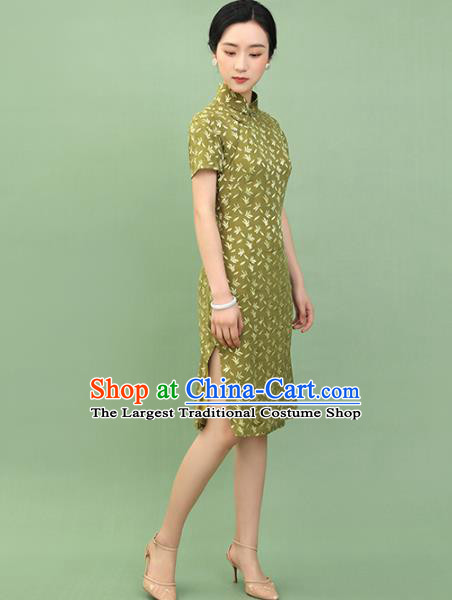 Republic of China Traditional Grass Green Qipao Dress Chinese National Tang Suit Cheongsam Costumes for Women