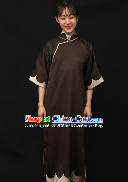 Republic of China Traditional Brown Qipao Dress Chinese National Tang Suit Cheongsam Costumes for Women