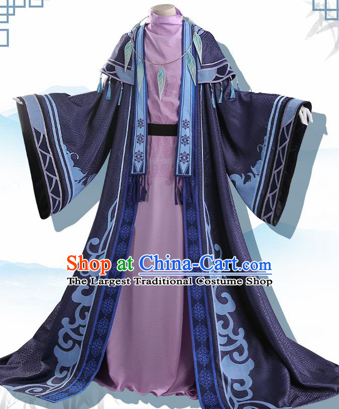 Chinese Traditional Cosplay Knight Purple Clothing Ancient Swordsman Costumes for Men