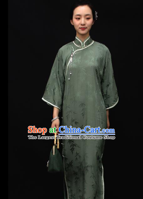 Republic of China Traditional Green Qipao Dress Chinese National Tang Suit Cheongsam Costumes for Women