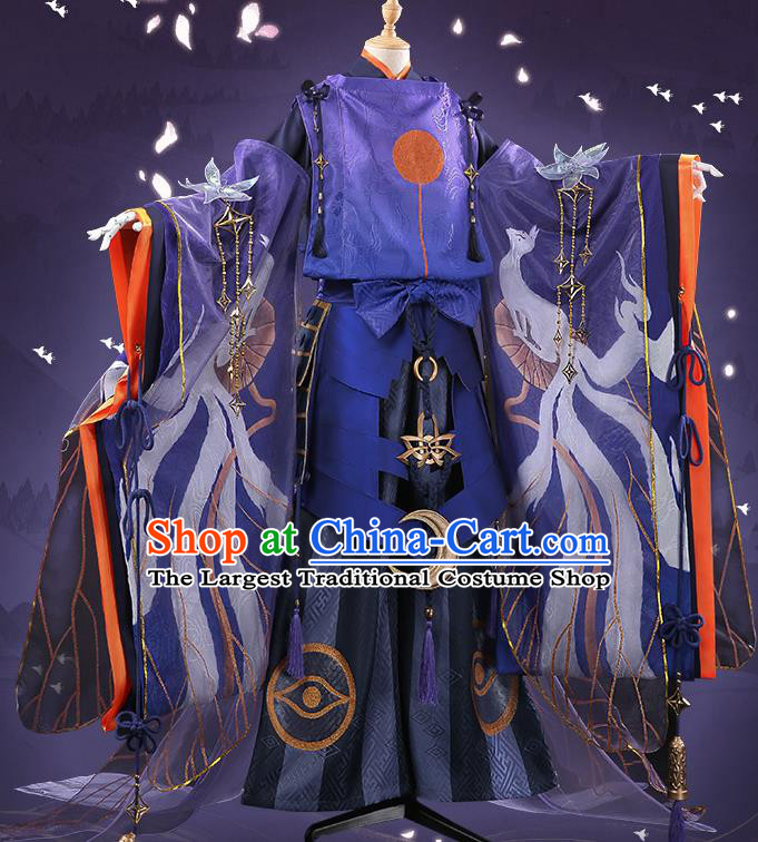 Japanese Traditional Cosplay Onmyoji Knight Purple Clothing Ancient Swordsman Costumes for Men